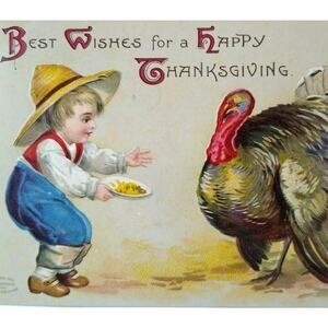 Thanksgiving Postcard Unsigned Ellen Clapsaddle Country Boy Peakville NY 1908